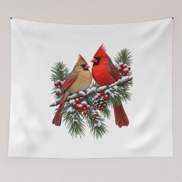 Item preview, Winter Cardinals in the Pines Red Cardinal Pair designed and sold by Witch Joseph.