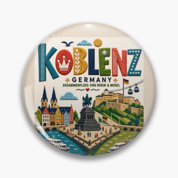 Item preview, Koblenz Germany Deutsches Eck Embroidered Travel Illustration souvenir designed and sold by Witsprings.
