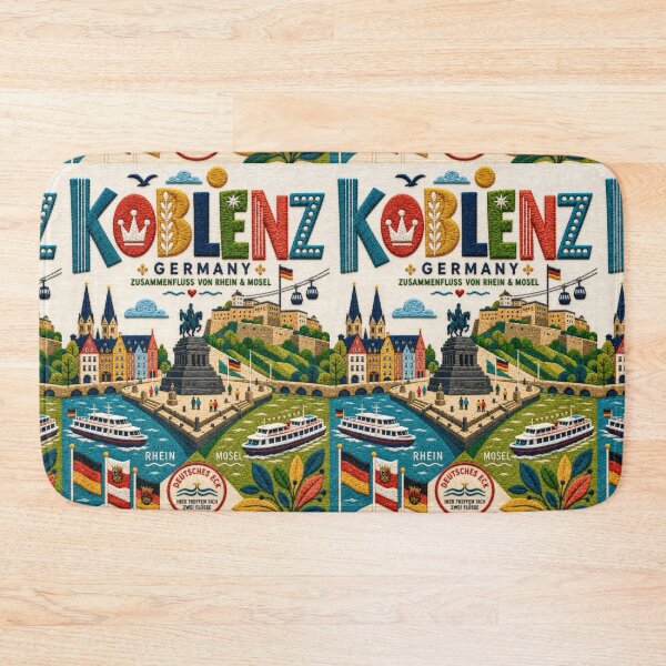 Item preview, Koblenz Germany Deutsches Eck Embroidered Travel Illustration souvenir designed and sold by Witsprings.