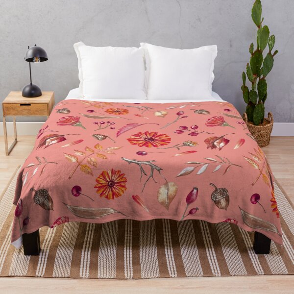 Item preview, Cozy Fall Meadow – Leaves & Wildflowers Pattern | Red designed and sold by Frohyou.
