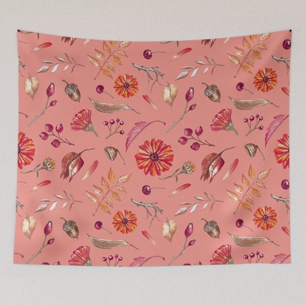 Item preview, Cozy Fall Meadow – Leaves & Wildflowers Pattern | Red designed and sold by Frohyou.