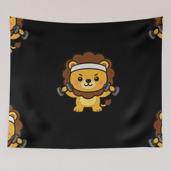 Item preview, Cute Lion Exercising Kawaii Embroidery Patch designed and sold by ColorSplash123.