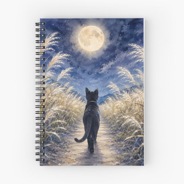 Item preview, Silver Grass and Black Cat — An Autumn Path to the Full Moon designed and sold by solace-garden.