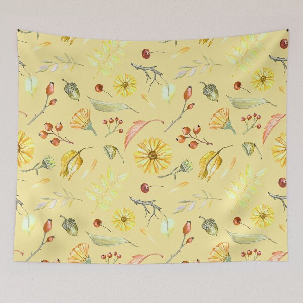Item preview, Cozy Fall Meadow – Leaves & Wildflowers Pattern | Yellow designed and sold by Frohyou.