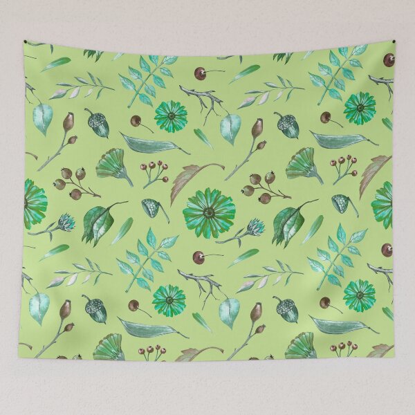 Item preview, Cozy Fall Meadow – Leaves & Wildflowers Pattern | Green designed and sold by Frohyou.