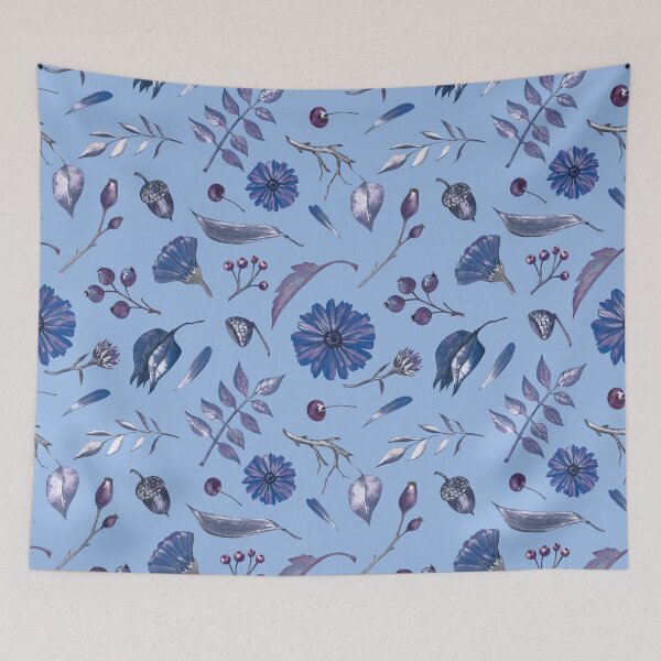 Item preview, Cozy Fall Meadow – Leaves & Wildflowers Pattern | Blue designed and sold by Frohyou.