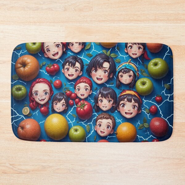 Item preview, Cute Anime Faces and Fruit Lightning Storm Pattern designed and sold by HappyPrintCo.