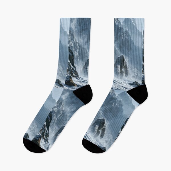 Item preview, A towering Yeti trekking through blizzard-covered Himalayan peaks surrounded by towering glaciers and blowing snow, Fantasy & Mythological Creatures designed and sold by CDC40.