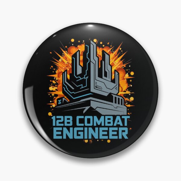 Item preview, 12B Combat Engineer — Futuristic Fortress Emblem U.S. Army MOS Military Engineering Graphic Explosion Blue Font designed and sold by GFamilyC.