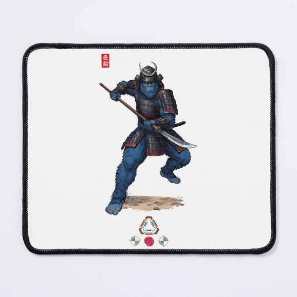Item preview, Blue Samurai Ape Warrior in Detailed Armor with Naginata Polearm designed and sold by Whimsy Trail Co.