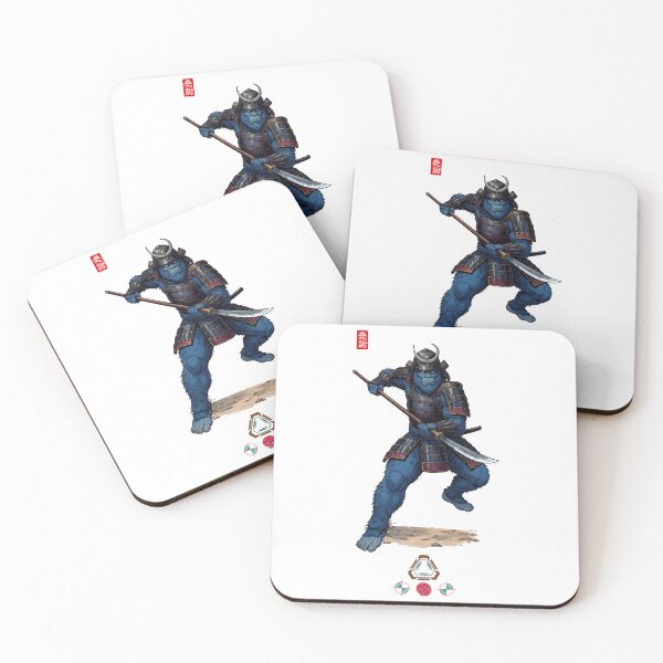 Item preview, Blue Samurai Ape Warrior in Detailed Armor with Naginata Polearm designed and sold by Whimsy Trail Co.