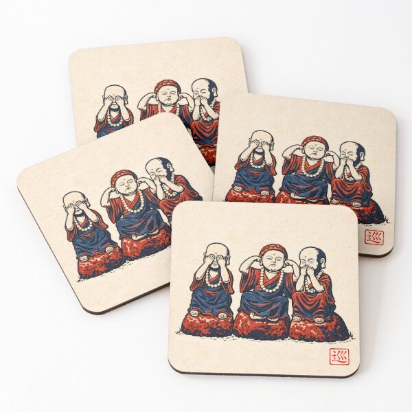 Item preview, Three Wise Monks – Japan Linocut Print designed and sold by JAPANCE STUDIO.