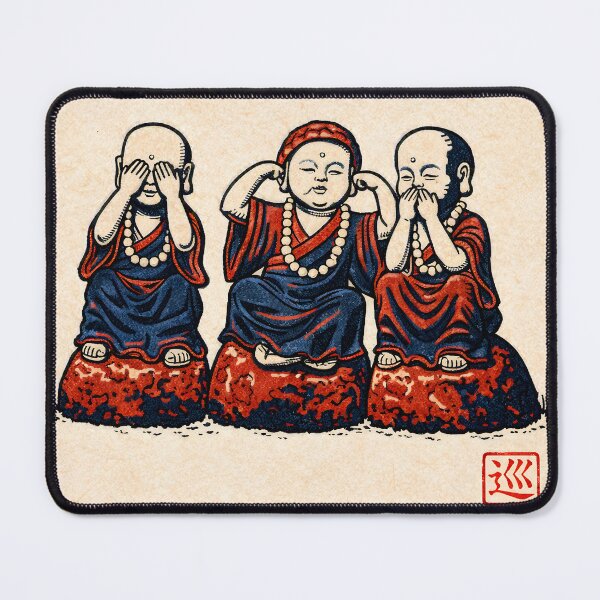 Item preview, Three Wise Monks – Japan Linocut Print designed and sold by JAPANCE STUDIO.