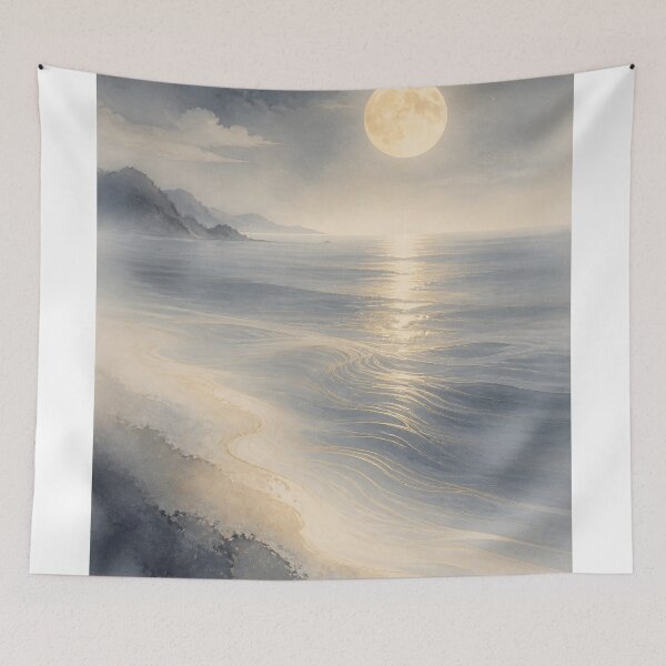 Item preview, Moon Ocean Wall Art Poster | Moonlit Ocean Flow, Japandi Coastal Zen Decor designed and sold by LuminaKage.