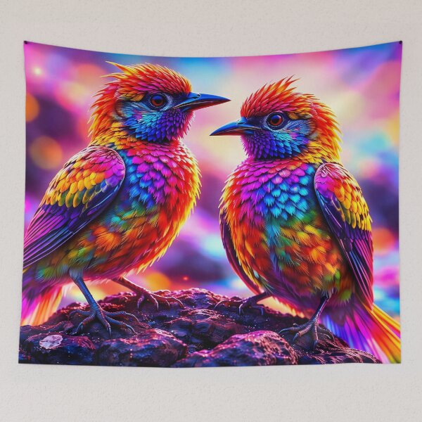 Item preview, Vibrant Rainbow Birds on Rocks designed and sold by cuprum.