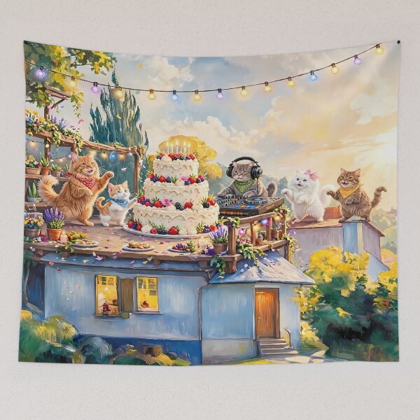 Item preview, Whimsical Cats Birthday Party in the Garden designed and sold by m-y-A-I-A-R-T-.