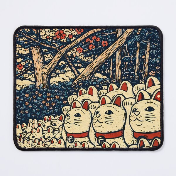 Item preview, Lucky Cats Shrine – Japan Linocut Print designed and sold by JAPANCE STUDIO.