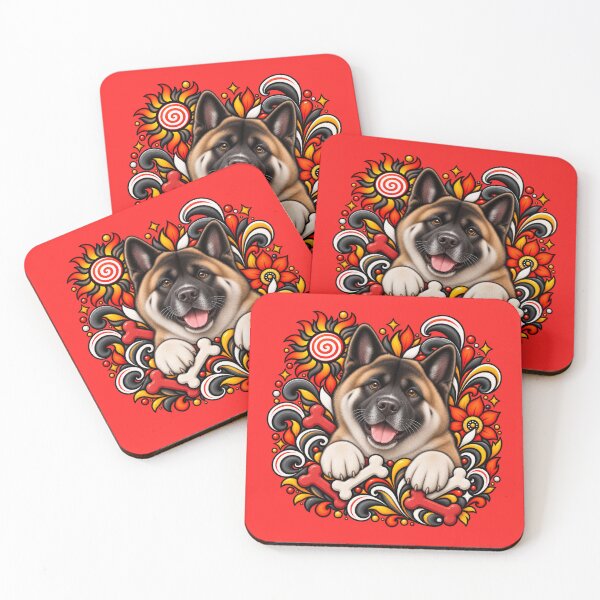 Item preview, American Akita Folk Art – Colorful Floral Bones designed and sold by PixelsPaws.
