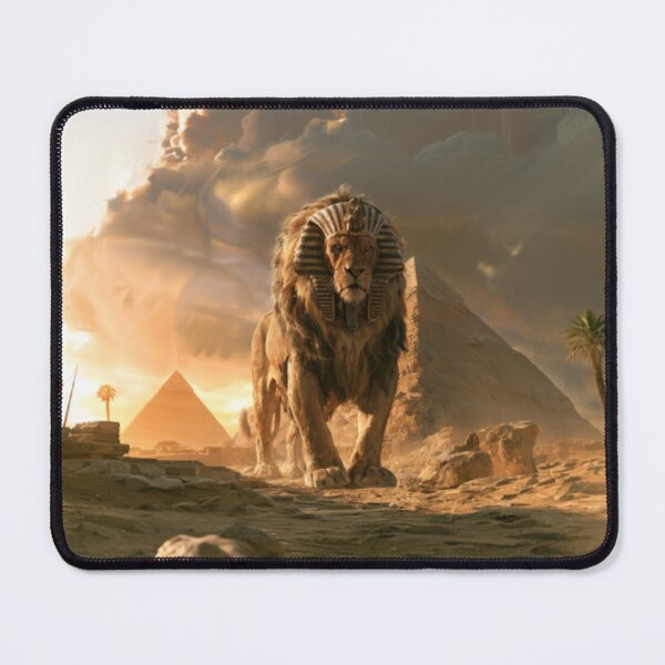 Item preview, A majestic Sphynx resting beside colossal pyramids in a desert with pyramids, Fantasy & Mythological Creatures designed and sold by CDC40.