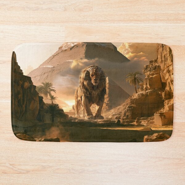 Item preview, A majestic Sphynx resting beside colossal pyramids in a desert with pyramids, Fantasy & Mythological Creatures designed and sold by CDC40.