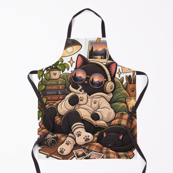 Item preview, Cozy Black Cat Reading Book Coffee Cottagecore Illustration designed and sold by LmonioressXxx.