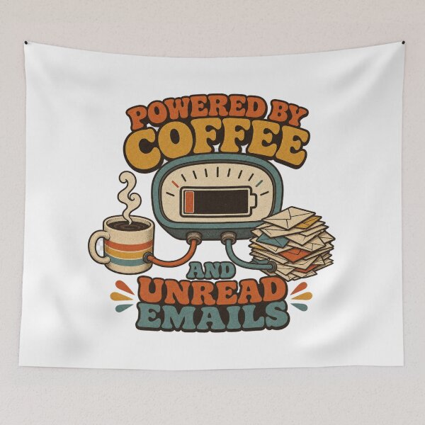 Item preview, Powered By Coffee And Unread Emails Retro Office Humor designed and sold by BoosterShop.