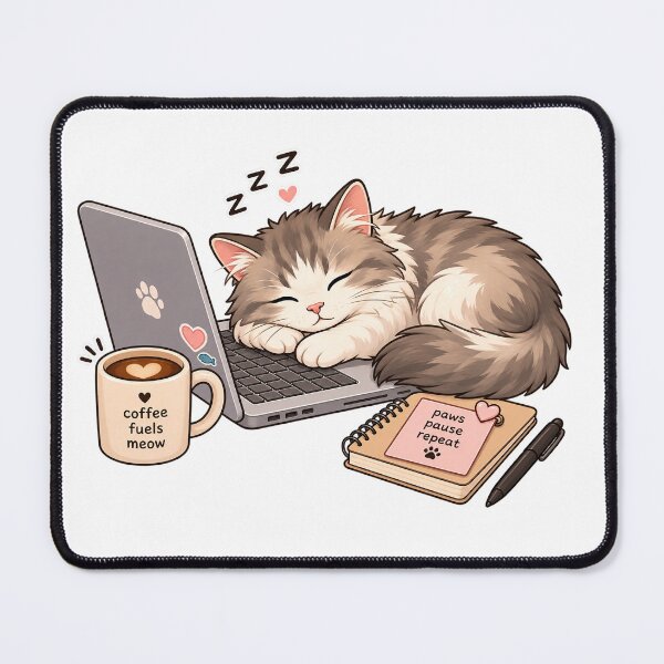 Item preview, Cute Sleeping Cat on Laptop with Coffee and Journal designed and sold by ArtNova17.