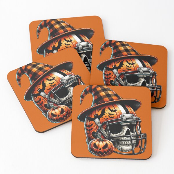 Item preview, Spooky Halloween Football Skull with Witch Hat and Pumpkin designed and sold by NotasCreativa.