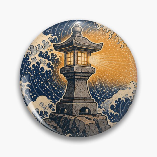 Item preview, Unwavering Light Stone Lantern Wave Japanese Woodblock T-Shirt Design designed and sold by KIDEnia.