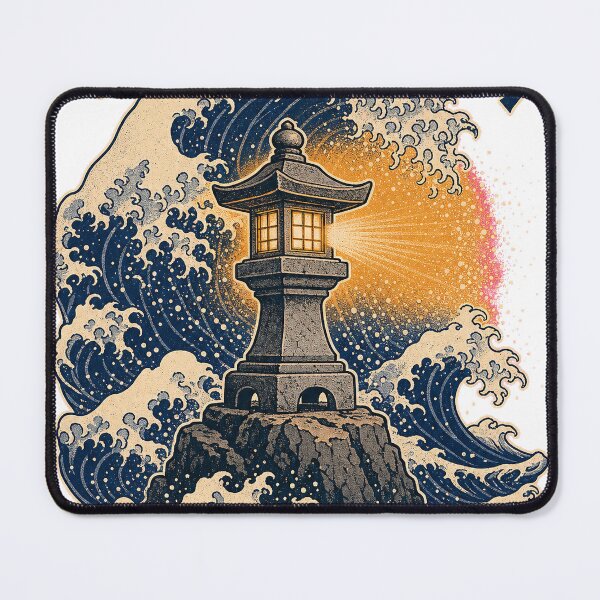 Item preview, Unwavering Light Stone Lantern Wave Japanese Woodblock T-Shirt Design designed and sold by KIDEnia.