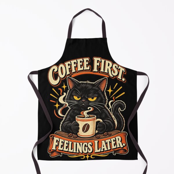 Item preview, Coffee First Feelings Later Grumpy Retro Black Cat designed and sold by CurrentPhase.