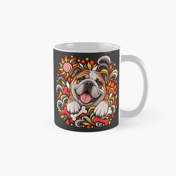Item preview, English Bulldog Folk Art - Red Floral Bones designed and sold by PixelsPaws.