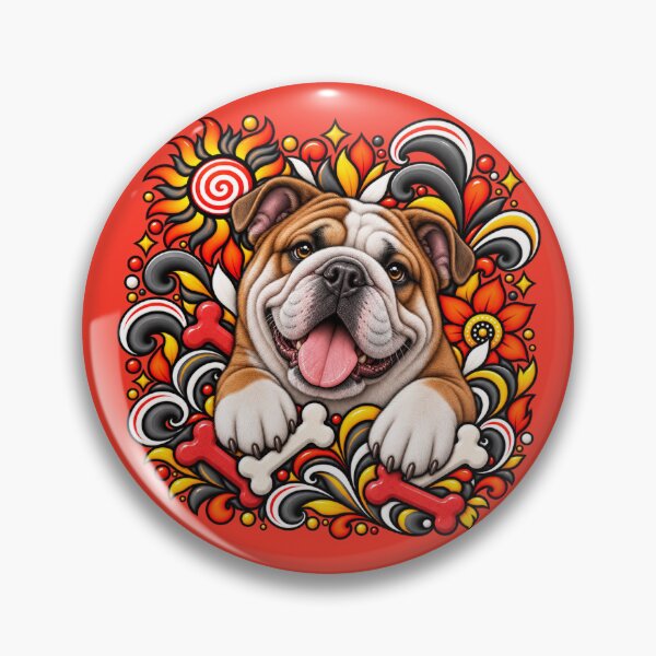 Item preview, English Bulldog Folk Art - Red Floral Bones designed and sold by PixelsPaws.