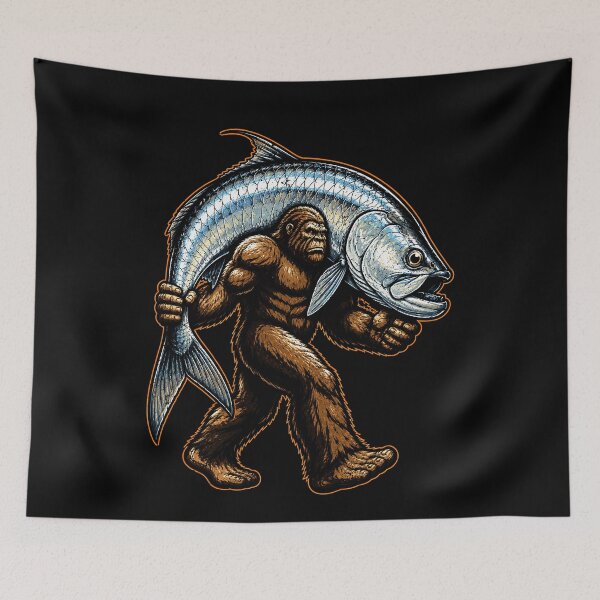 Item preview, Bigfoot carrying a giant fish graphic design designed and sold by rafaeltto.