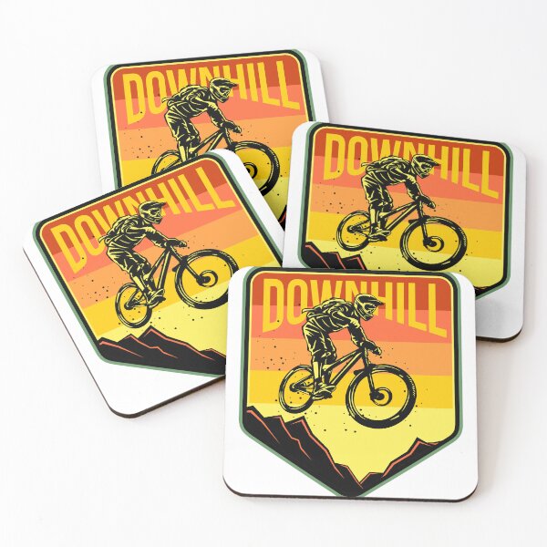 Item preview, Downhill Mountain Biking Retro Sunset Shield designed and sold by heedooppod.