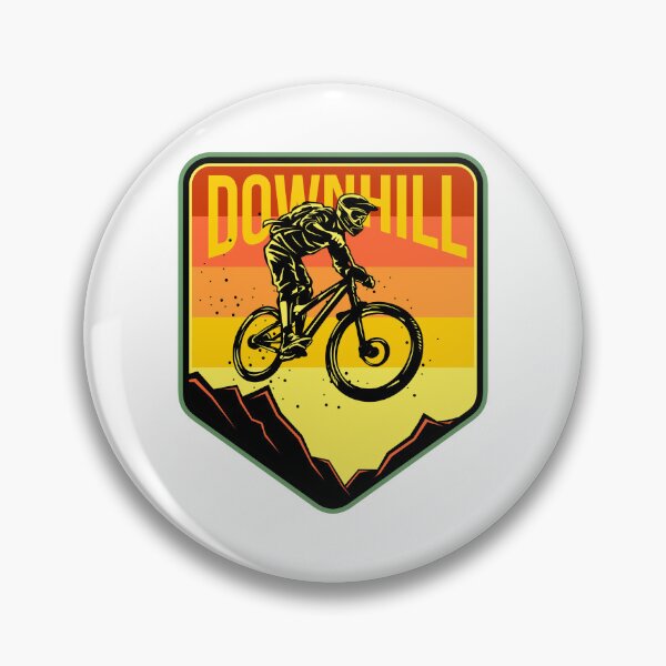 Item preview, Downhill Mountain Biking Retro Sunset Shield designed and sold by heedooppod.