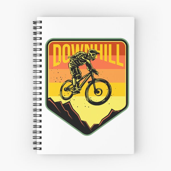 Item preview, Downhill Mountain Biking Retro Sunset Shield designed and sold by heedooppod.