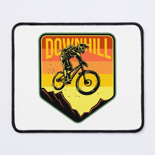 Item preview, Downhill Mountain Biking Retro Sunset Shield designed and sold by heedooppod.