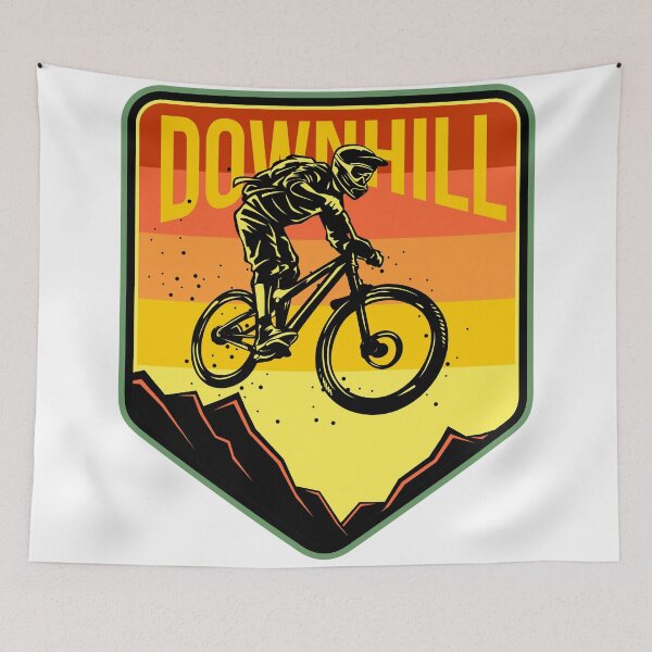 Item preview, Downhill Mountain Biking Retro Sunset Shield designed and sold by heedooppod.