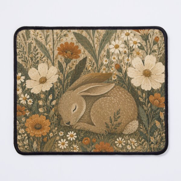 Item preview, Sleeping Bunny In Wildflowers - Cream Cosmos And Marigold Folk Art designed and sold by Jozefin's Studio.