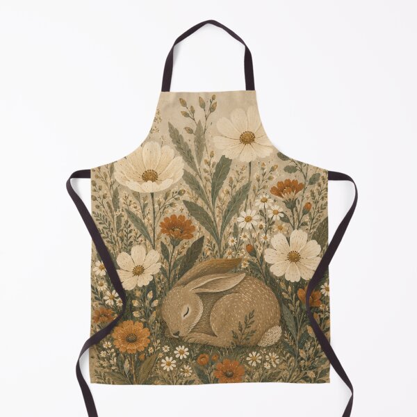 Item preview, Sleeping Bunny In Wildflowers - Cream Cosmos And Marigold Folk Art designed and sold by Jozefin's Studio.