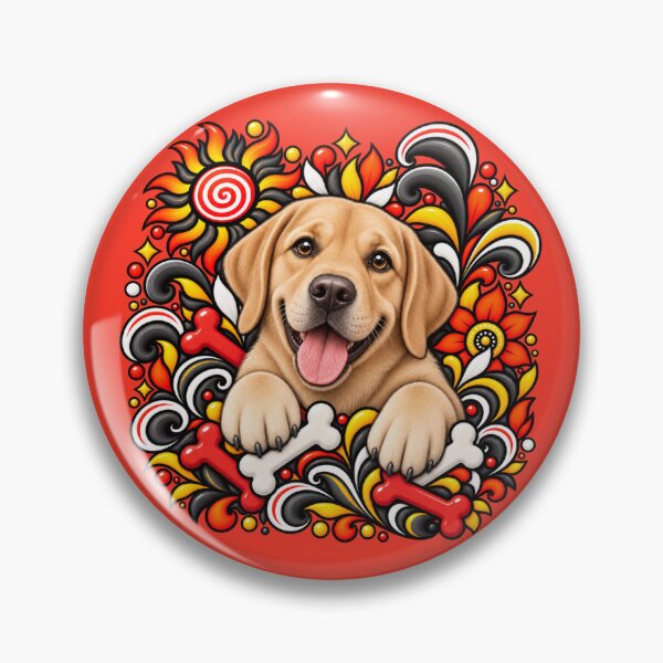 Item preview, Yellow Labrador Retriever Folk Art - Red Floral Bones designed and sold by PixelsPaws.