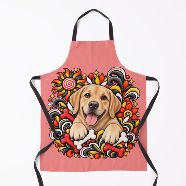 Item preview, Yellow Labrador Retriever Folk Art - Red Floral Bones designed and sold by PixelsPaws.