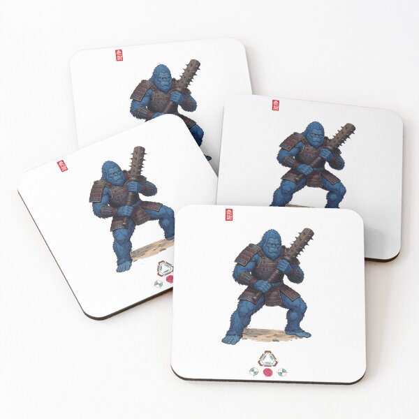 Item preview, Blue Samurai Ape Warrior in Detailed Armor with Kanabo Club designed and sold by Whimsy Trail Co.