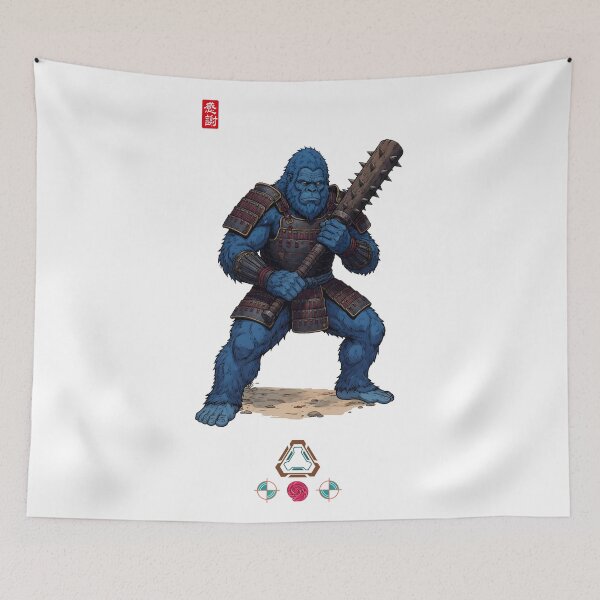 Item preview, Blue Samurai Ape Warrior in Detailed Armor with Kanabo Club designed and sold by Whimsy Trail Co.