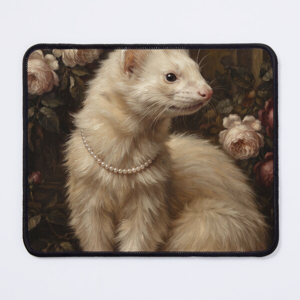 Item preview, Majestic White Ferret with Pearl Necklace Painting designed and sold by Real Beast Art.