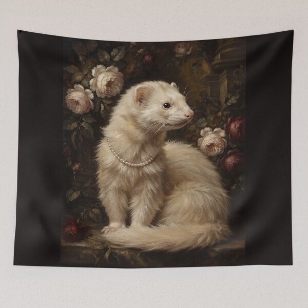 Item preview, Majestic White Ferret with Pearl Necklace Painting designed and sold by Real Beast Art.