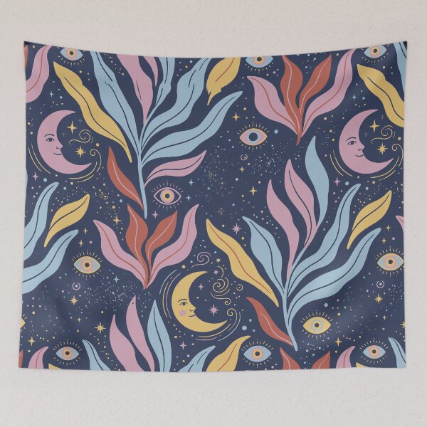 Item preview, Moons with Faces, Mystic Eyes, and Esoteric Botanical Leaves designed and sold by Pattique.
