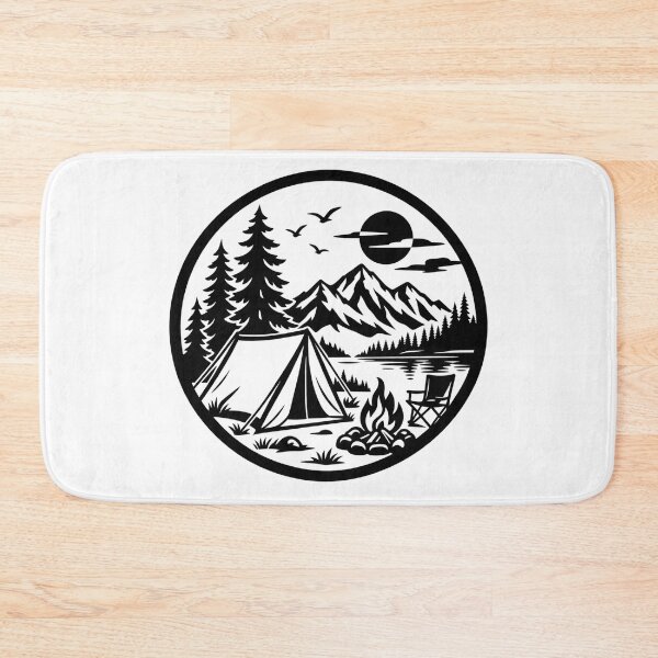 Item preview, Camping Mountain Badge – Black & White Wilderness Adventure designed and sold by Timber-Trail.