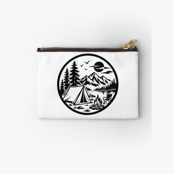 Item preview, Camping Mountain Badge – Black & White Wilderness Adventure designed and sold by Timber-Trail.